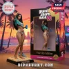 Grand Theft Auto VI female character resin figurine on a sandy beach base next to branded packaging box.!