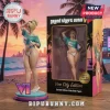 Grand Theft Auto VI female character collectible figure in teal crop top and bikini standing on a custom VI display base.!