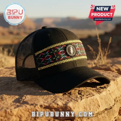 Grateful Dead Steal Your Face Aztec Black Mesh Trucker Hat