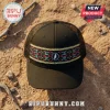 Black trucker hat with mesh back and embroidered colorful geometric band featuring a circular Grateful Dead bolt logo.!