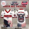 Green Bay Packers 1776 USA Independence Day jersey with eagle graphics, red, white, and blue patriotic color scheme.