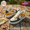 Custom Green Bay Packers themed sneakers in yellow, green, and white leather with number 24 and personalization text.!