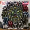 Round Gundam wall clock featuring 12 miniature plastic mecha action figures arranged in a circular gear-patterned frame.!