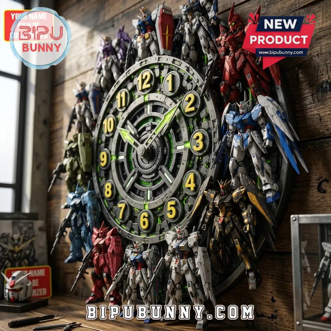 Gundam Mecha Hangar Personalized Acrylic Wall Clock Gundam Mecha Hangar Personalized Acrylic Wall Clock