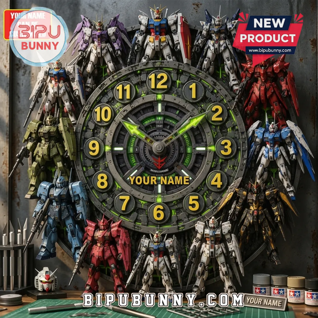 Gundam Mecha Hangar Personalized Acrylic Wall Clock Gundam Mecha Hangar Personalized Acrylic Wall Clock