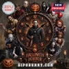Halloween Horror Movie Icons Acrylic Wall Clock featuring Michael Myers, Jason Voorhees, and Pennywise in a dark frame.