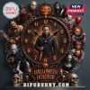 Halloween Horror Movie Icons Acrylic Wall Clock featuring Michael Myers, Jason Voorhees, and Pennywise on a dark dial.