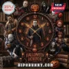 Halloween Horror Movie Icons Acrylic Wall Clock featuring Michael Myers surrounded by iconic villains on a dark frame.