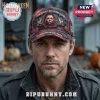 Halloween Michael Myers Haddonfield Distressed Baseball Cap in red and black with movie character graphics and text.