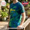 Blue and green marbled t-shirt featuring a yellow hammer graphic with the text Nothing Hits Like A Hammer.!