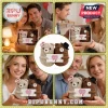 Two crochet bears, one beige with a pink bow and one brown with a black hat, holding a white love note card.!