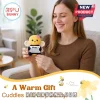 Woman holding a small yellow and black crocheted bee toy with a card reading Mama life is sweeter with your love.!