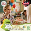 Crocheted green dinosaur plush holding a sign reading Best Teacher Ever Thank you for being a ROAR-SOME TEACHER.!