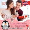 Crocheted penguin plush toy holding a sign that reads: When penguins find their mate, they stay with each other for life.!