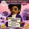 Prince musician crochet doll wearing a purple coat, holding a sign with lyrics about love and purple rain.!
