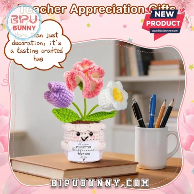 Handmade Crochet Tulip Flower Pot Positive Encouragement Gift