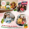 Green crochet turtle plush holding a Happy Birthday sign with Bipu Bunny logo, against a background of holiday gifts.!