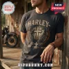Charcoal grey crew neck t-shirt featuring a winged cross graphic with Harley, Faith, Family, and Freedom printed text.!