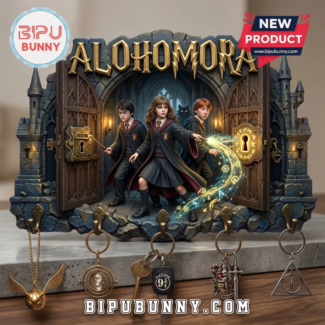 Harry Potter Alohomora Sculpted Wooden Wall Key Rack Harry Potter Alohomora Sculpted Wooden Wall Key Rack