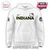 Hello Kitty x Indiana Fever Mascot White Hoodie featuring a basketball team logo, a Nike swoosh, and a Hello Kitty icon.