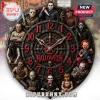 Horror Characters Halloween 2026 Wall Clock featuring iconic figures like Michael Myers, Freddy Krueger, and Chucky on a dial.