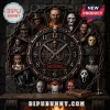 Horror Movie Characters Personalized Wall Clock featuring iconic film villains arranged around a dark circular gear face.