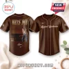 Hudson Westbrook Hits Me Tour 2026 brown baseball jersey featuring an artist photo, signature, and button-up front.