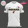 Indiana Fever x Hello Kitty white t-shirt featuring a basketball team logo, a Nike swoosh, and a Hello Kitty character.