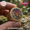 Gold Iron Maiden 50th anniversary ring with enamel mascot portraits, crystal accents, and Legacy Music Forever text.!