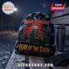 Iron Maiden Halloween Beanie Hat 2026 featuring Eddie the mascot, a red moon, and Fear of the Dark text on black knit.