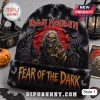 Iron Maiden Halloween Beanie Hat 2026 featuring Eddie in a graveyard with a red moon and Fear of the Dark text design.