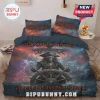 Iron Maiden Rime of the Ancient Mariner bedding set with skeletal captain on ship, stormy sky, and logo on pillowcases.!