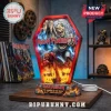 Iron Maiden The Number of the Beast 44th Anniversary LED resin lamp featuring Eddie in a coffin-shaped frame with red light.