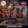 Iron Maiden The Trooper Eddie vinyl figure holding a British flag on a black base next to its branded display box.!