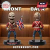 Iron Maiden The Trooper Eddie figurine showing front and back views with British flag on a black circular base.!