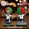 Iron Maiden Eddie mascot figure wearing an England soccer kit with red and green spiky hair standing on a stadium base.!