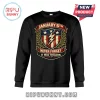 January 6th Never Forget It Was Treason Patriot black sweatshirt featuring a graphic shield, lightning bolt, and stars.