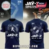 Navy blue Jay-Z concert t-shirt featuring Yankee Stadium blueprint graphics, vinyl turntable print, and tour dates.!