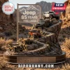 Jeep 85 years anniversary diorama featuring miniature Willys MB, CJ, YJ, JK, and JL Wrangler models on a rocky mountain base.!