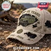 Beige distressed baseball cap featuring a green Jeep graphic with Jeep 85 Years 1941-2026 text and Trail Rated badge.!