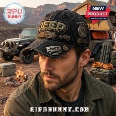 Jeep 85 Years Adventure Distressed Denim Baseball Cap