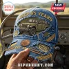 Distressed blue denim baseball cap featuring an olive Jeep graphic, Jeep 85 Years text, and 1941 Trail Rated emblem.!