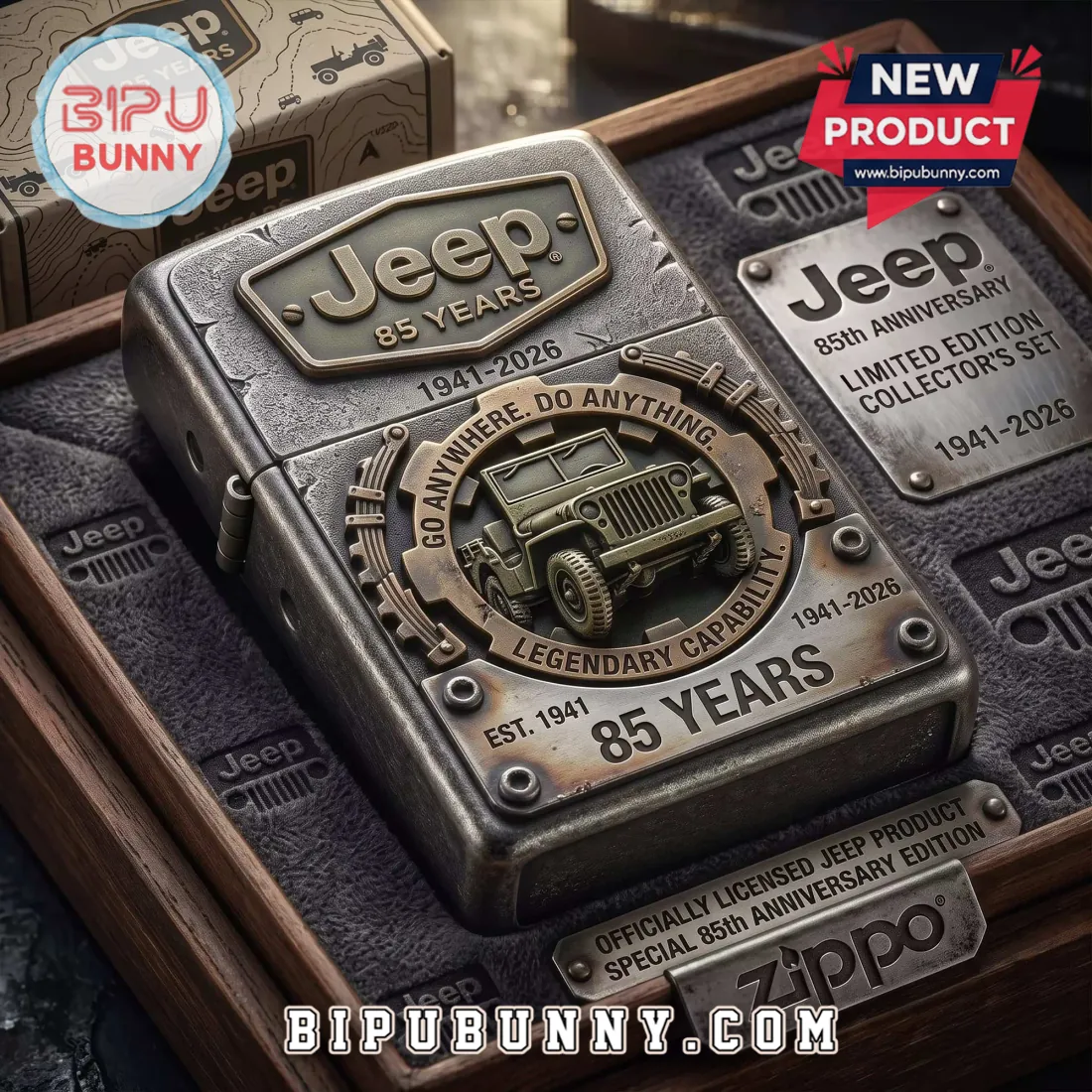 Jeep 85th Anniversary Embossed Metal Zippo Lighter Case Jeep 85th Anniversary Embossed Metal Zippo Lighter Case