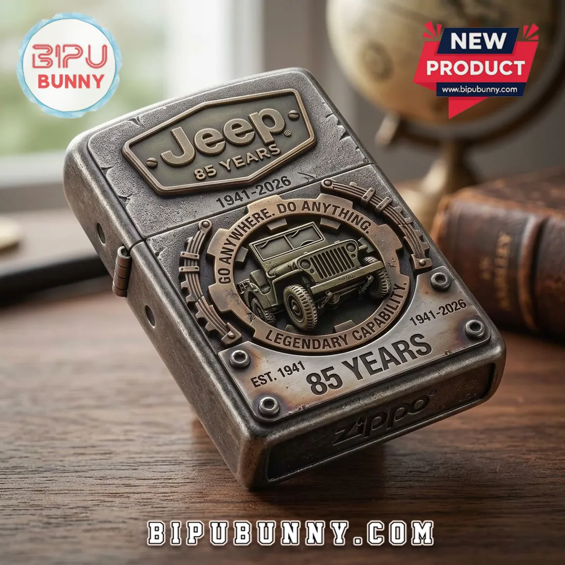 Jeep 85th Anniversary Embossed Metal Zippo Lighter Case Jeep 85th Anniversary Embossed Metal Zippo Lighter Case