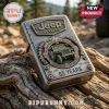 Jeep 85th anniversary metal lighter with vintage vehicle emblem on weathered surface.!