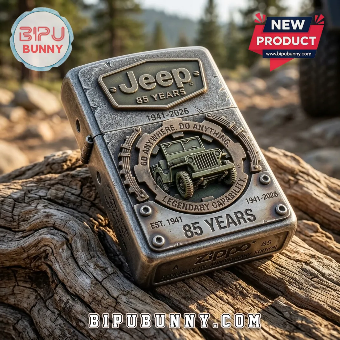 Jeep 85th Anniversary Embossed Metal Zippo Lighter Case Jeep 85th Anniversary Embossed Metal Zippo Lighter Case