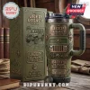Olive green Jeep Legacy 85th anniversary insulated tumbler with relief-molded grill, tire base, and matching branded box.!