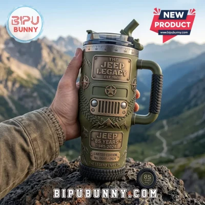 Jeep 85th Anniversary Embossed Olive Green Handle Tumbler
