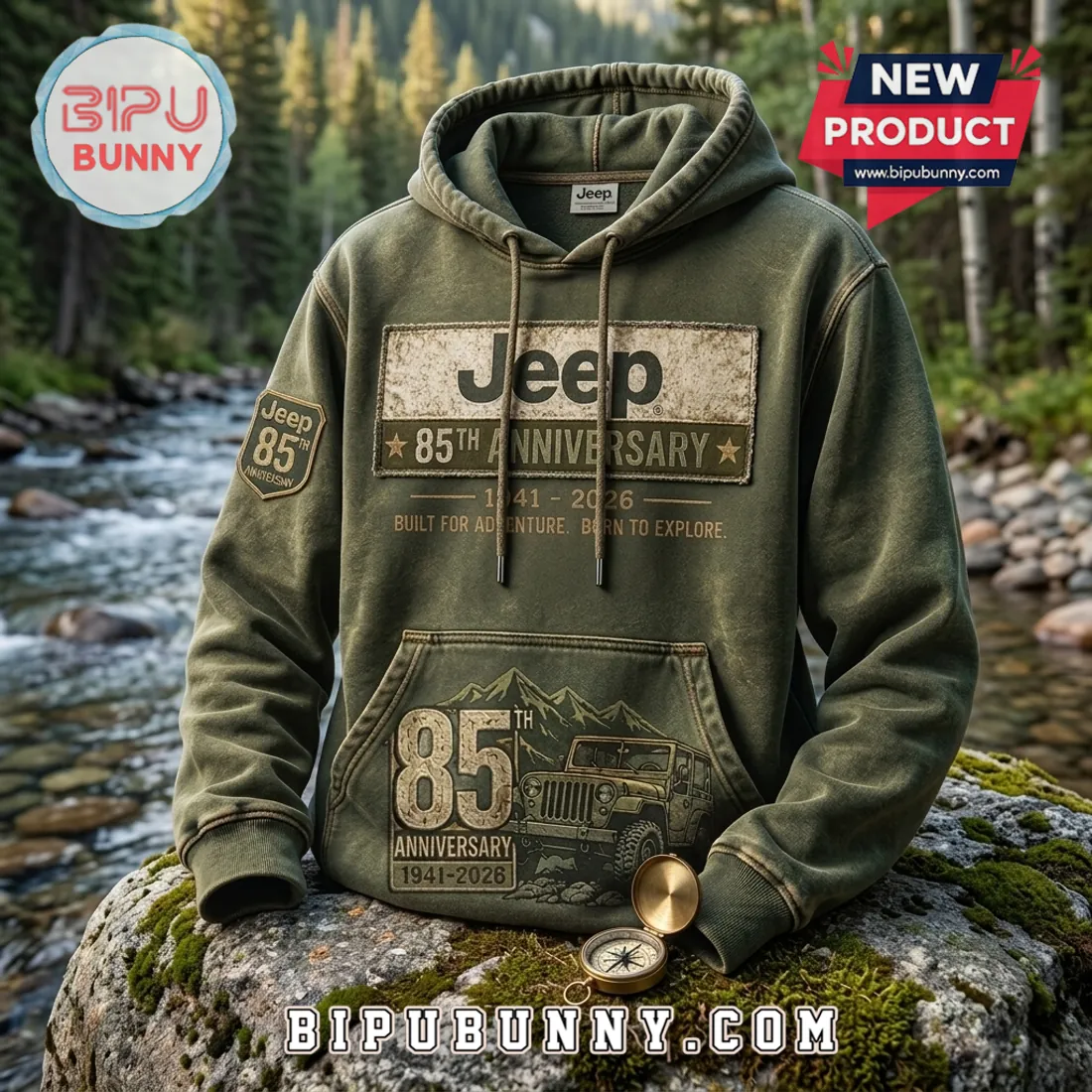 Jeep 85th Anniversary Olive Green Hoodie Jeep 85th Anniversary Olive Green Hoodie