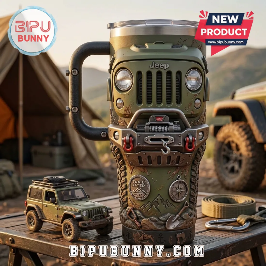 Jeep Trail Rated Olive Drab 3D Sculpted Handle Tumbler Jeep Trail Rated Olive Drab 3D Sculpted Handle Tumbler